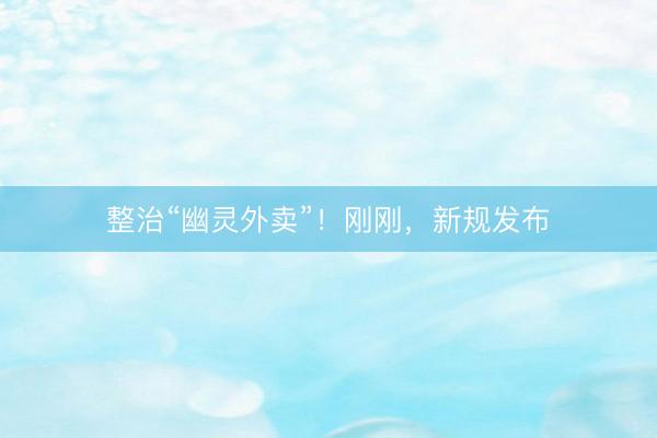 整治“幽灵外卖”！刚刚，新规发布