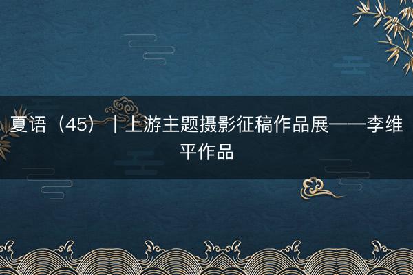 夏语（45）｜上游主题摄影征稿作品展——李维平作品