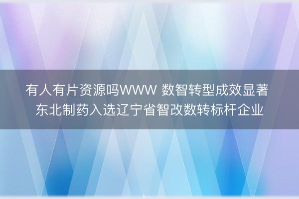 有人有片资源吗WWW 数智转型成效显著 东北制药入选辽宁省智改数转标杆企业