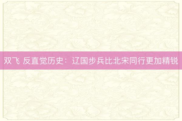 双飞 反直觉历史：辽国步兵比北宋同行更加精锐
