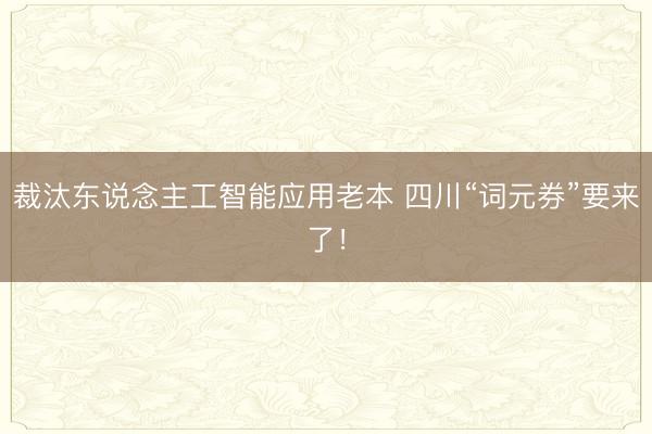 裁汰东说念主工智能应用老本 四川“词元券”要来了！