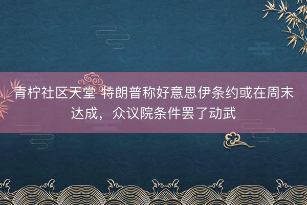 青柠社区天堂 特朗普称好意思伊条约或在周末达成，众议院条件罢了动武