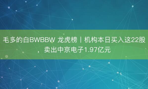 毛多的白BWBBW 龙虎榜丨机构本日买入这22股，卖出中京电子1.97亿元