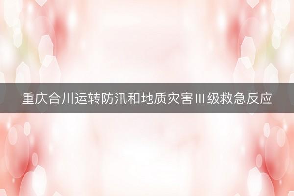 重庆合川运转防汛和地质灾害Ⅲ级救急反应